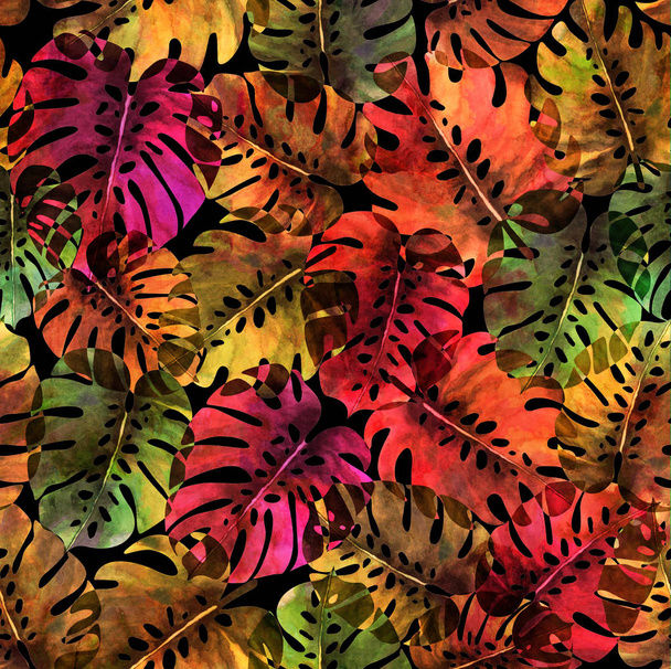 Palm bladeren aquarel textuur moderne terugkeerpatroon - Foto, afbeelding