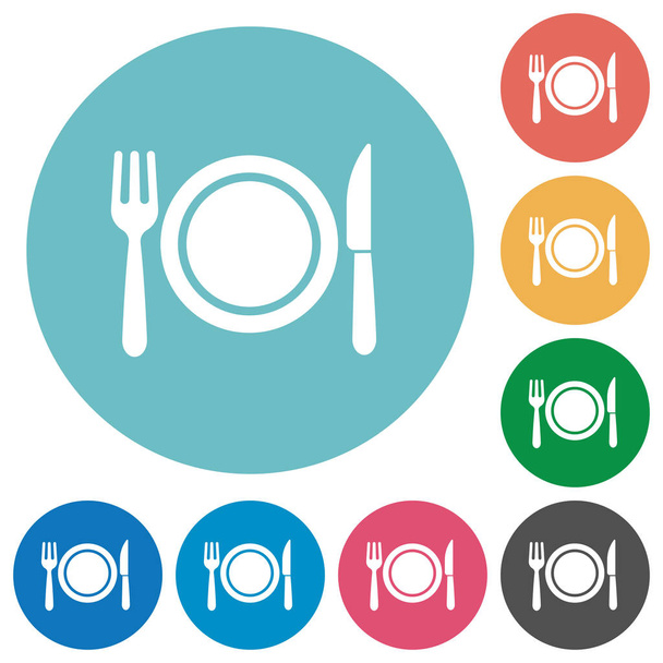 Обід плоскі білі значки на круглих кольорових фонах
 - Вектор, зображення