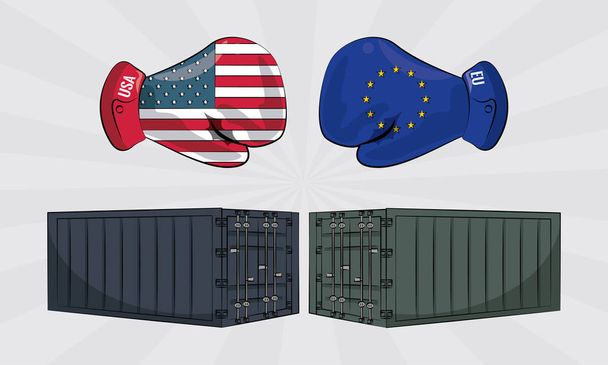 Diseño gráfico de la ilustración del vector de concepto de negocio de guerra comercial de la UE y EE.UU.
 - Vector, Imagen