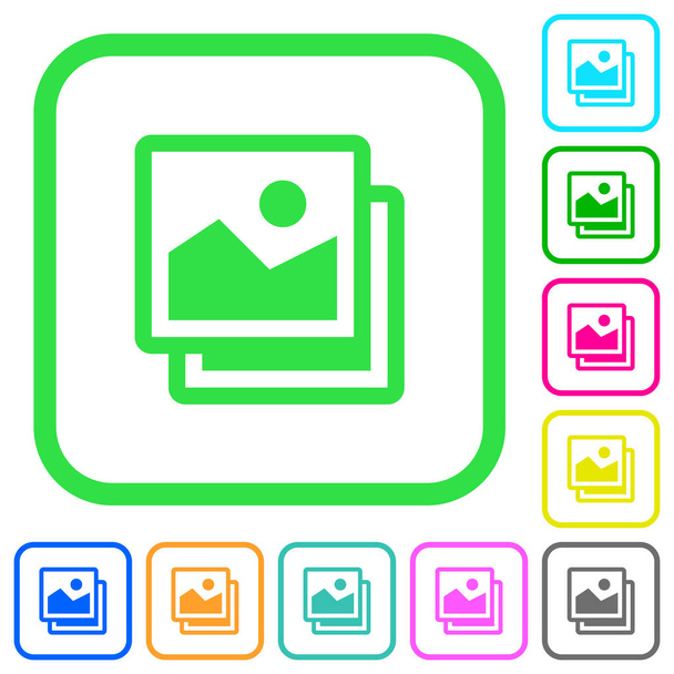Pictures vivid colored flat icons in curved borders on white background - Vector, Image