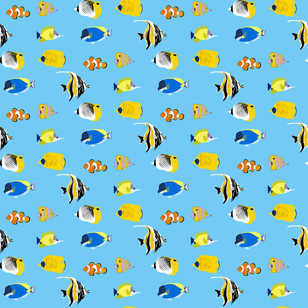 Tropic coral fish seamless pattern on the blue background. Vector illustration - Вектор, зображення