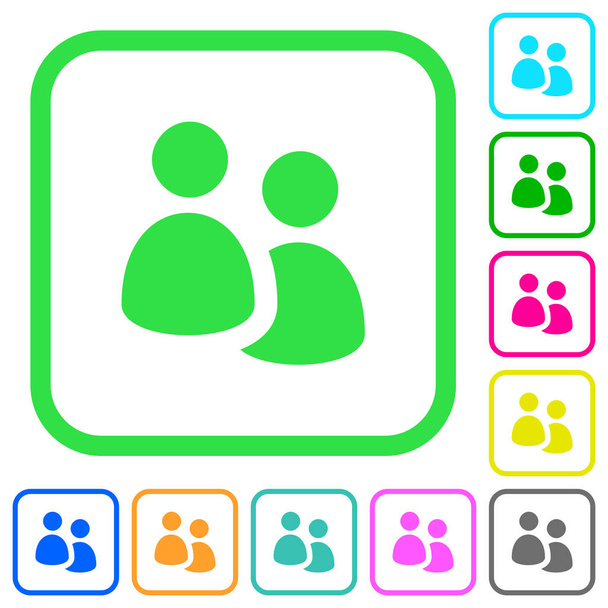Groupe d'utilisateurs vives icônes plates de couleur dans les bordures incurvées sur fond blanc - Vecteur, image