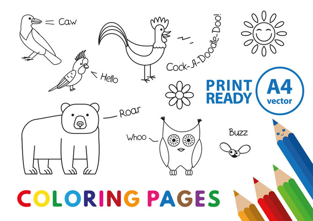 Funny Animals Coloring Book - Vector, Image