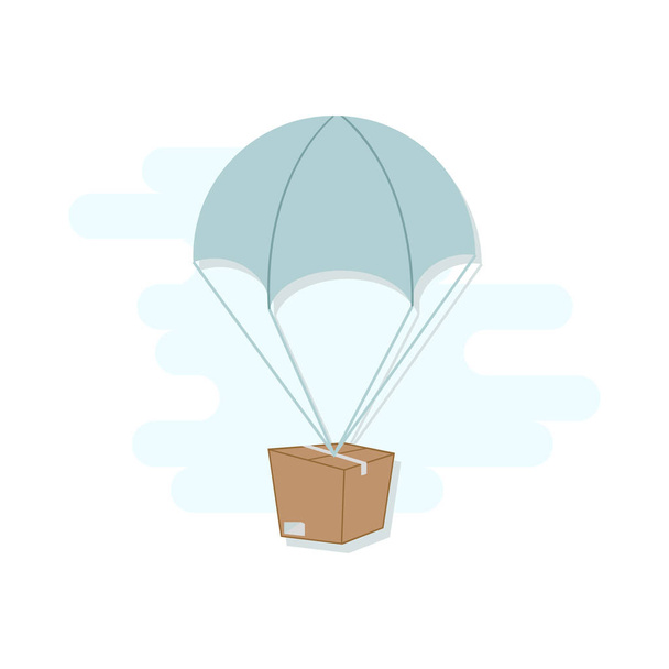 Package delivery via parachute, flying box , isolated, flat design, vector illustration  - Vector, Image