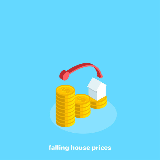 ein aus Münzen errichtetes Diagramm, das einen Preisverfall bei Immobilien bedeutet, ein isometrisches Bild - Vektor, Bild
