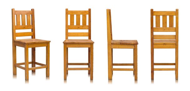 Conjunto de cadeira de madeira isolada no fundo branco
 - Foto, Imagem