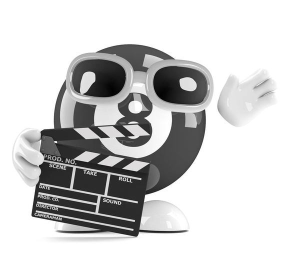 3D representación de un personaje de ocho bolas sosteniendo una película clapperboard
 - Foto, Imagen