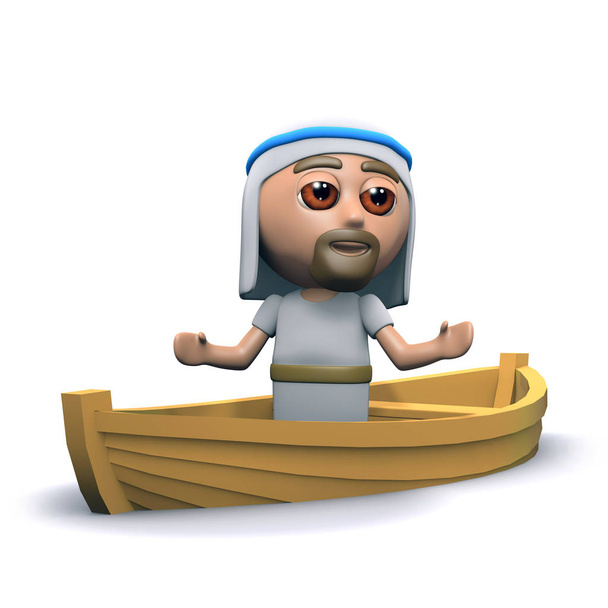 3D-Darstellung von Jesus in einem kleinen Fischerboot - Foto, Bild