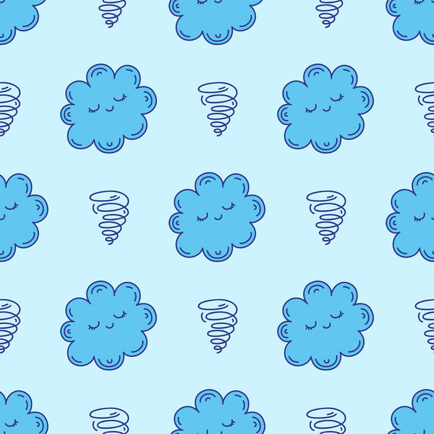 Cute hand-drawn endless doodle pattern with clouds - Vettoriali, immagini