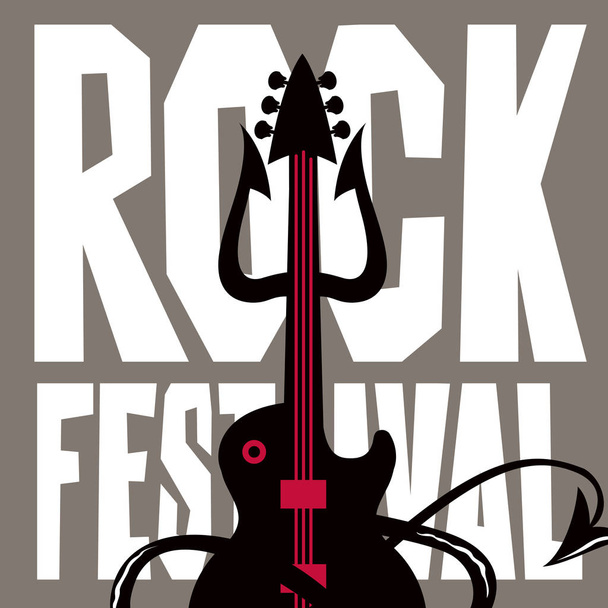 Vektorposter oder Banner für Rockfestival mit E-Gitarre und Teufelsdreizack - Vektor, Bild