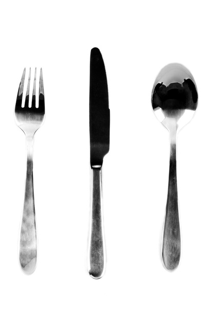 Çatal, bıçak ve beyaz üzerine kaşık - Fotoğraf, Görsel