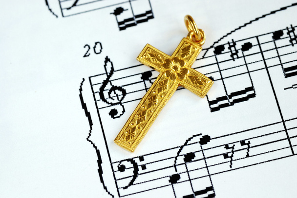 Zlatý Kříž na notový papír - Fotografie, Obrázek