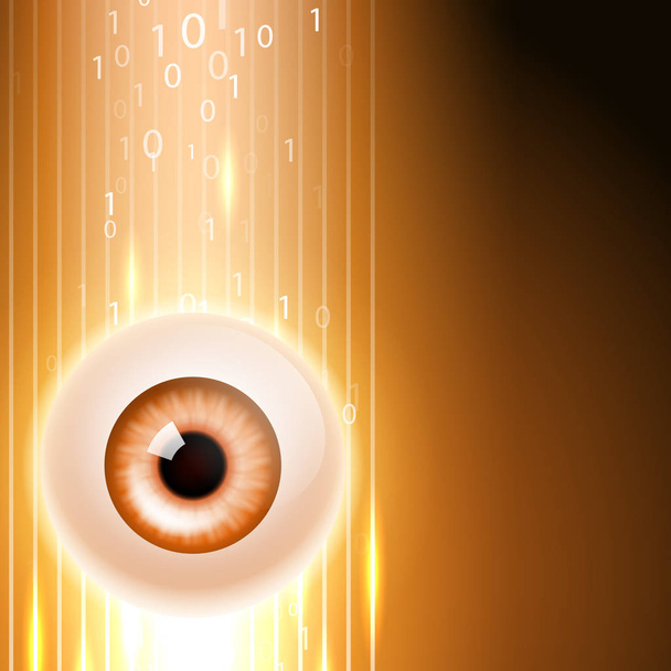 Orange background with eye and binary code. - Vettoriali, immagini
