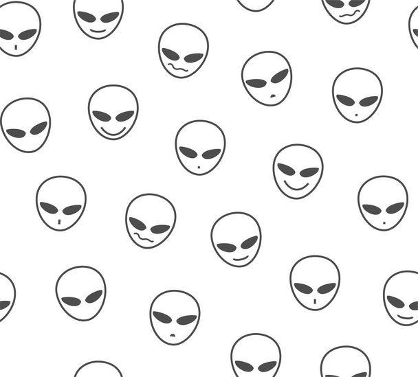 Aliens, seamless pattern, white, different emotions, vector.  White faces of aliens on a white field. Vector image. Decorative seamless pattern.  - Вектор,изображение