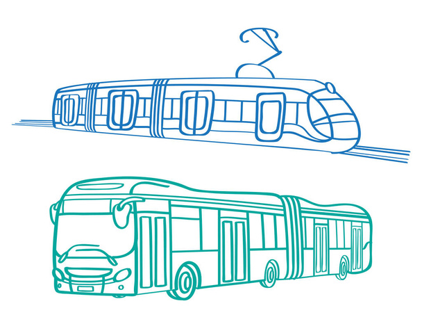 関節の低床路面電車とバス  - ベクター画像