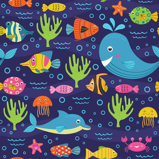 seamless pattern with marine animals -  vector illustration, eps - Vector, Image