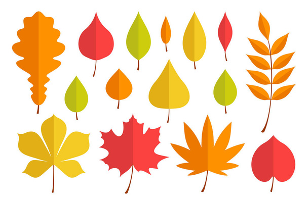 秋の葉セット。フラット スタイル。白い背景に分離 - ベクター画像