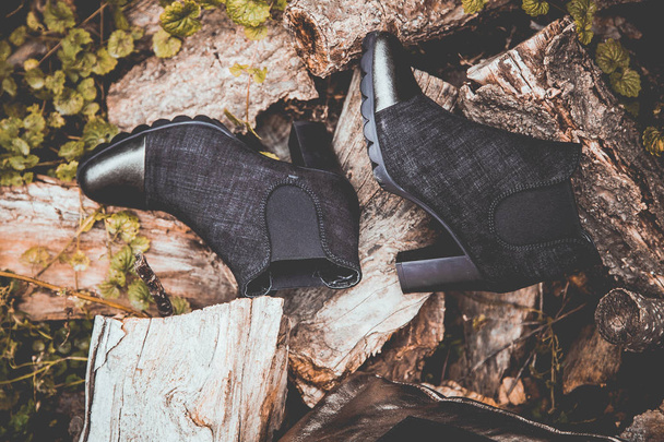 Black stylish women's boots vintage photo - Photo, image