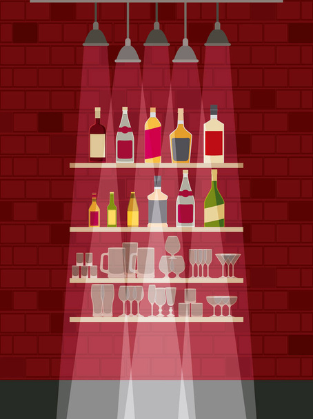 chelf bar with liquor bottles - Vector, Image