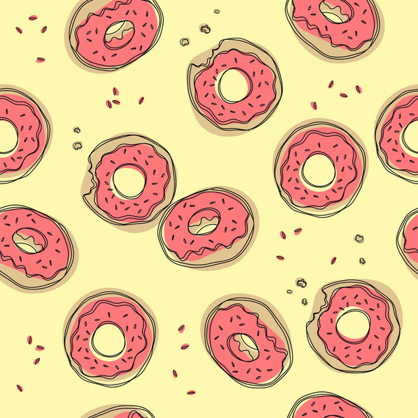 Donuts vector seamless pattern. Cute sweet food baby background. Colorful design for textile, wallpaper, fabric, decor. - Vector, afbeelding