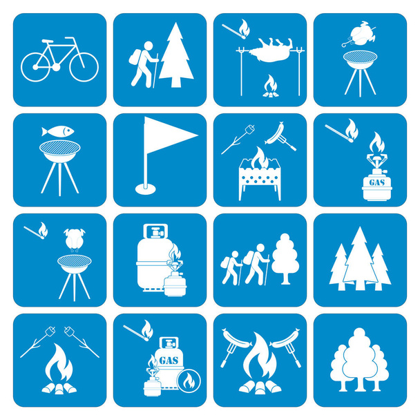 Set van camping uitrusting iconen. Vectorillustratie - Vector, afbeelding