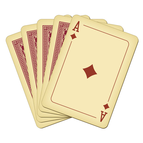 Ace of diamonds and four cards - vintage playing cards vector illustration - Vector, Image
