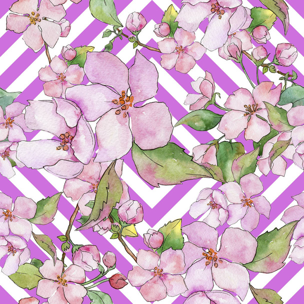 Pink cherry blossoms. Floral botanical flower. Seamless background pattern. - Photo, Image