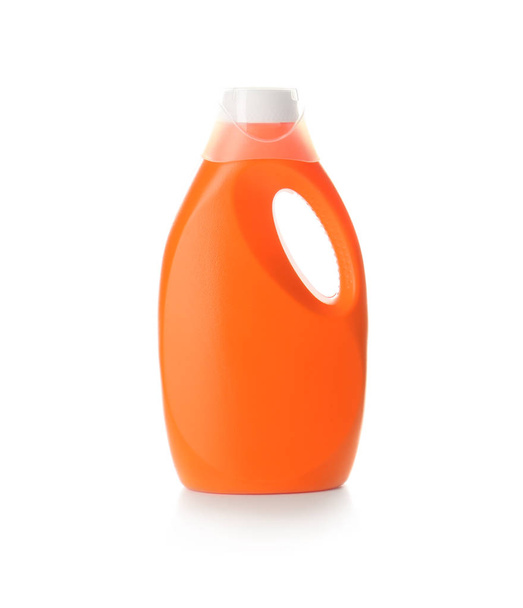 Bottle with detergent on white background. Cleaning supplies - Foto, Bild