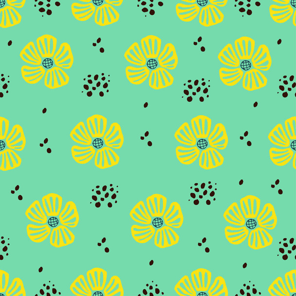 Hand drawn pattern with flowers. For textile,wrapper or fabric. Scandinavian style. - Vettoriali, immagini