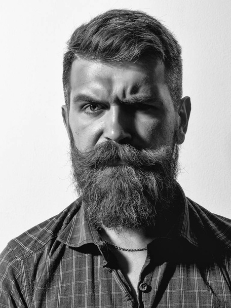 Man with serious emotion. Frown bearded man hipster - Zdjęcie, obraz