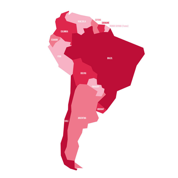 Дуже спрощена інфографічна політична карта Південної Америки зеленими кольорами. Просте геометричне зображення - Вектор, зображення