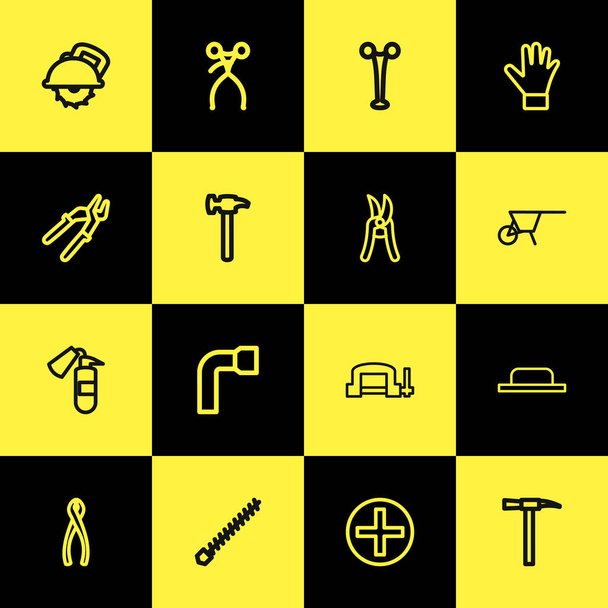 Set of 16 editable equipment icons line style. Includes symbols such as hammer, drill nozzle, rivets and more. Can be used for web, mobile, UI and infographic design. - Vector, Image