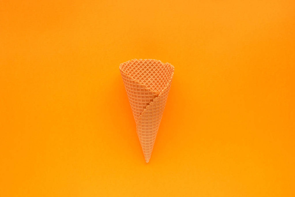 Ice cream cone from above, minimal flat lay composition with copy space - Fotoğraf, Görsel