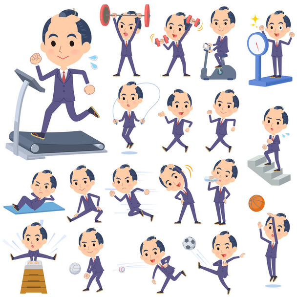A set of businessman on exercise and sports.There are various actions to move the body healthy.It's vector art so it's easy to edit. - Vektori, kuva