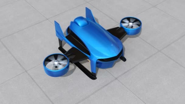 Blauwe Vtol drone vlieg over snelweg naar levering pakketten. Concept voor de snelle leveringsservice. 3D rendering animatie. - Video
