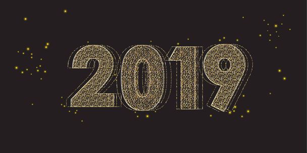 2019 festival dei fuochi d'artificio, felice anno nuovo decorazione, starburst glitter d'oro, grunge dorato scintilla texture, cielo notturno, invito vincitore di eventi mondiali di calcio dei tifosi, modello vettoriale alla moda
 - Vettoriali, immagini