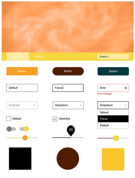 Light Orange vector design ui kit with universe stars. Modern Style guide with colorful gradient sky in its header. This sample is for your landing page. - Vector, Image