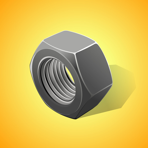 Metal nut on a yellow background, vector illustration - Vector, Image