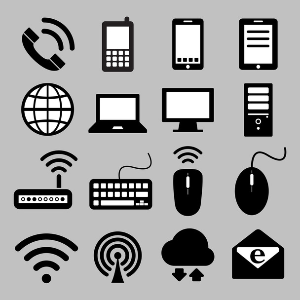 Icon set of mobile devices, computer and network connections - Vector, Image