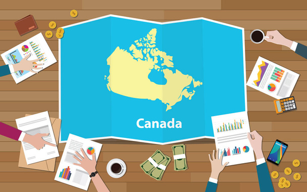 Kanada ekonomika země růst národa týmu diskutovat s skládání mapy pohled z horní vektorové ilustrace - Vektor, obrázek