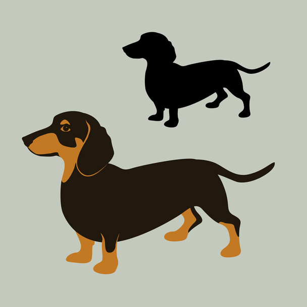 ダックスフント犬ベクトル図フラット スタイル ブラック シルエット  - ベクター画像