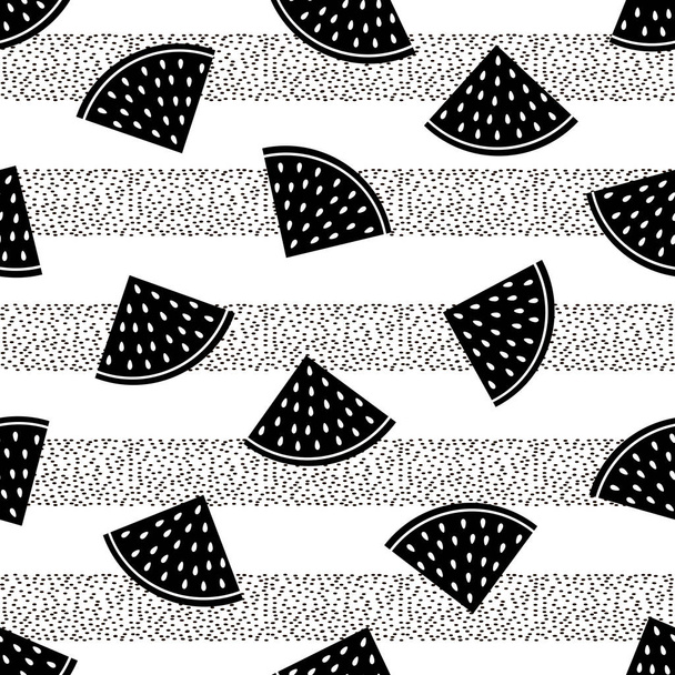 Naadloze patroon met zwarte watermeloen segmenten op de witte achtergrond. Vectorillustratie - Vector, afbeelding