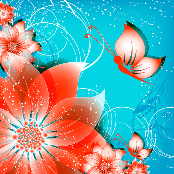 vector floral decorative abstract background with butterfly - Vector, Image