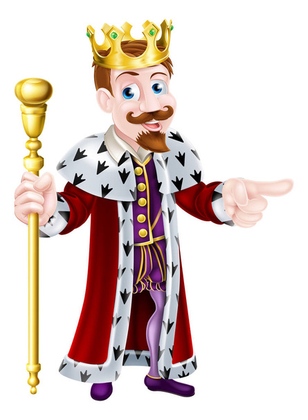Fun Cartoon King Pointing - Vector, Imagen