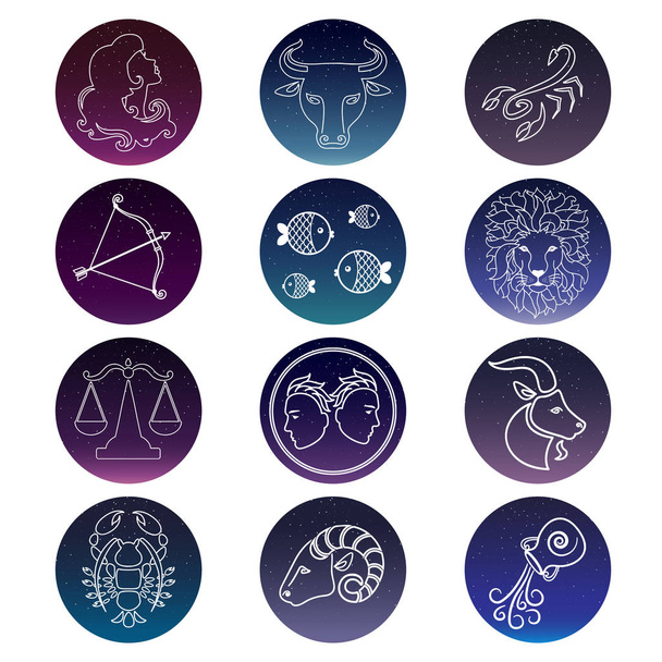 Zodiac signs. Vector set of isolated icons - Vector, Image