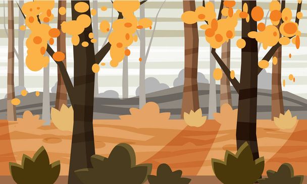 Осенние пейзажные деревья и осенние листья, векторная иллюстрация, мультяшный стиль, изолированные
 - Вектор,изображение
