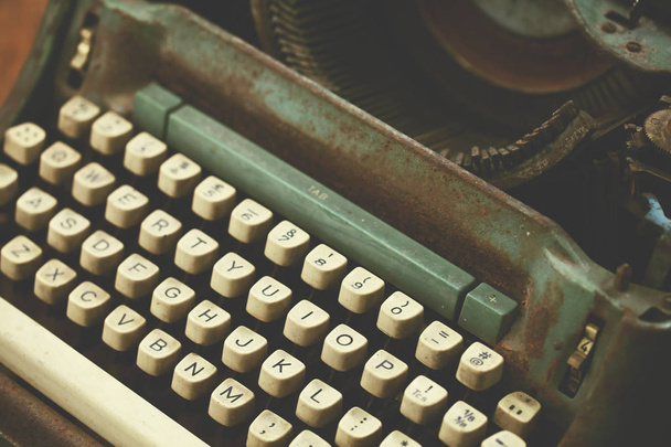 Antique Typewriter. Vintage Typewriter Machine Closeup Photo. - Photo, image