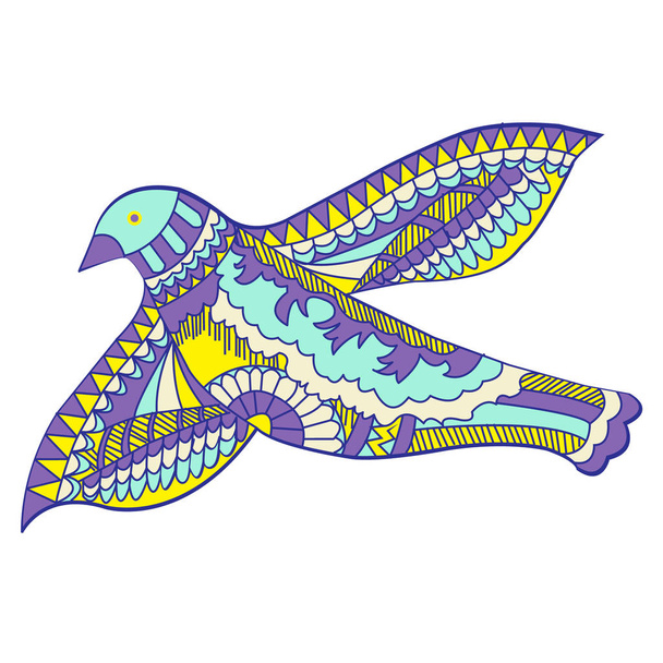 Doodle, picture of flying decorative bird, vector illustration - Vector, imagen