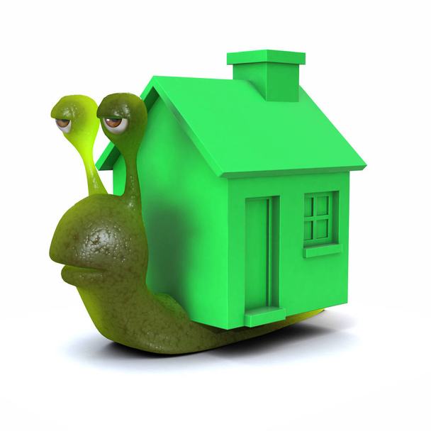 3d representación de un caracol con una casa verde en lugar de una cáscara
 - Foto, Imagen