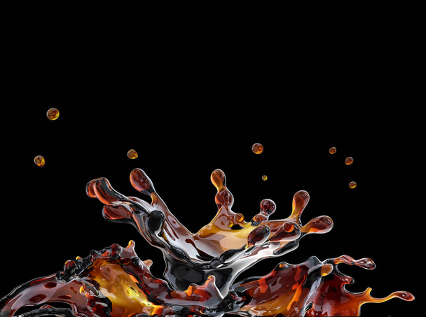 Alcohol, cola, coffee liquid splashes with droplets isolated. 3D illustration - Фото, зображення